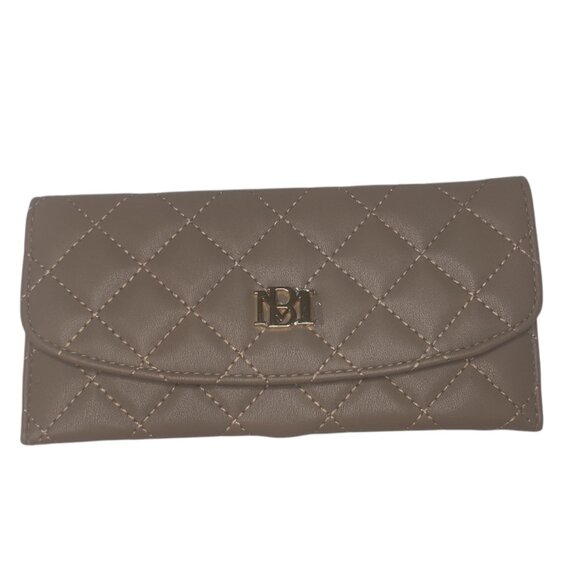 Badgley Mischka Taupe Vegan Leather Diamond Quilted Card Holder Wallet - Picture 1 of 3